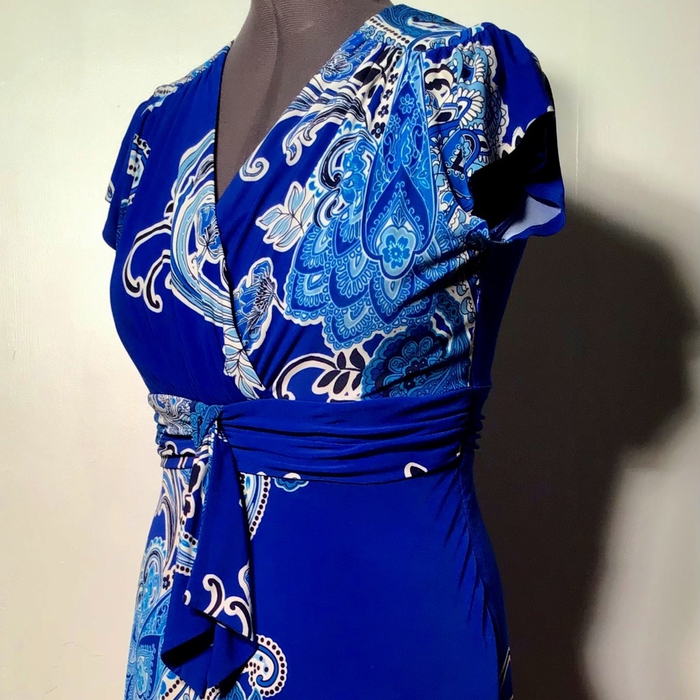 Evan-Picone Women’s Dress Blue Floral Print Tie Waist Short Sleeve Size 12
